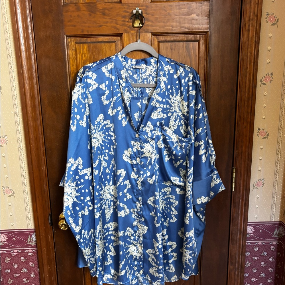 Free People Blue and White Floral Pajamas